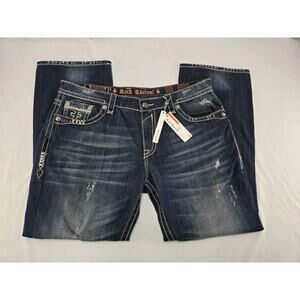 Rock Revival Men’s Sebastian Straight‎ Jeans Sz 42x33 Denim Dark Wash NWT